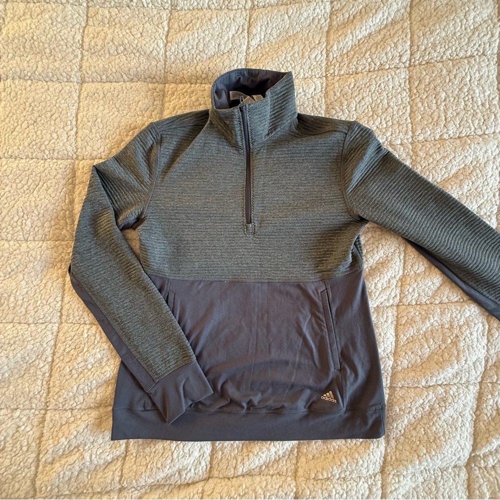 Adidas Women's Climalite 1/2 Zip Fleece Striped Pullover - Onyx Silver / M